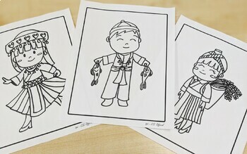 Coloring Set - Hmong Girls (PDF)