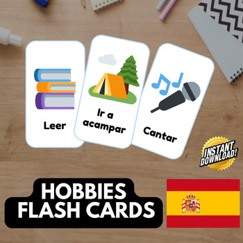 Preview of HOBBIES SPANISH Edition (26 emoji pictures) • Montessori Cards • Flash Cards