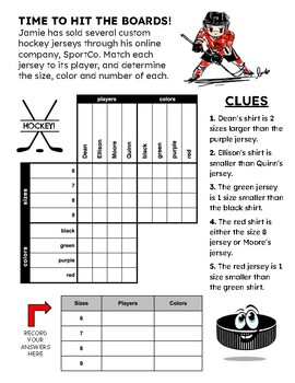 Preview of HOCKEY JERSEYS - Critical Thinking Grid Logic Puzzle w/ Zentangle to Color