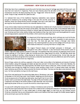 Preview of HOGMANAY - NEW YEAR IN SCOTLAND - Reading Comprehension Worksheet