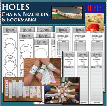 Preview of HOLES Book Novel Study Activities Chains Bracelets Bookmarks