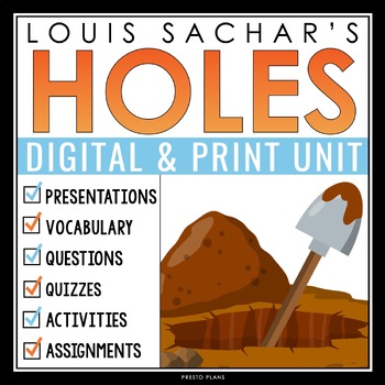 Preview of Holes Unit Plan - Louis Sachar  Novel Study Reading Unit - Digital Print Bundle