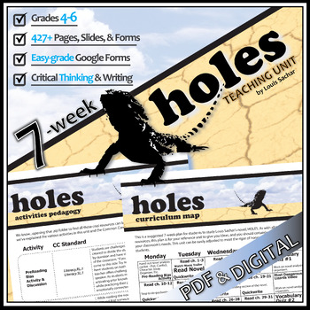 Preview of HOLES Novel Study Unit Activities Comprehension Questions Book Study Prereading