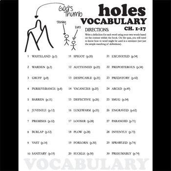 for english 5 grade activities vocabulary Created by HOLES (30 Chapters Vocabulary 17 for 1 words)