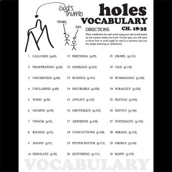 holes vocabulary chapters 18 35 30 words by created for learning