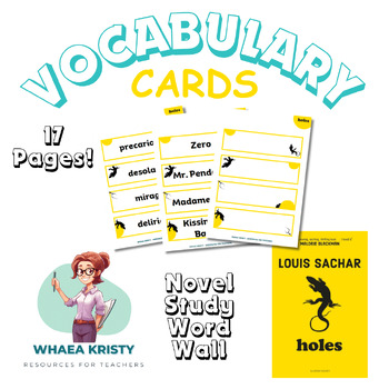 Preview of HOLES - Vocabulary Word Wall Cards for Novel Study