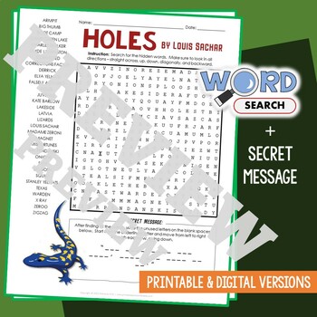 Preview of HOLES Word Search Puzzle Novel by Louis Sachar Activity Vocabulary Worksheet