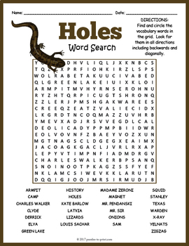Preview of BY LOUIS SACHER, HOLES  Novel Study Word Search Puzzle Worksheet Activity