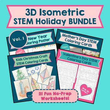 Preview of STEM HOLIDAY BUNDLE No-Prep 3D Isometric Designs Engineering, Makerspaces, PLTW