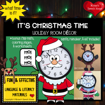 Preview of HOLIDAY CLOCK ROOM DECOR Santa Speech Therapy classroom teacher