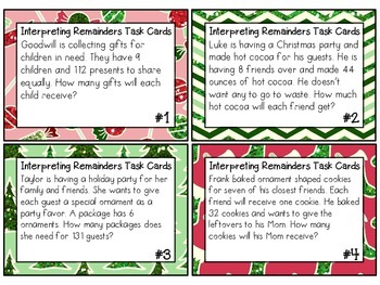 HOLIDAY EDITION Interpreting Remainders Task Cards 4.OA.3 | TPT