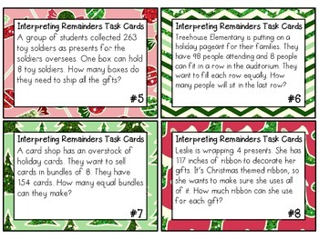 HOLIDAY EDITION Interpreting Remainders Task Cards 4.OA.3 | TPT