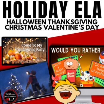 Preview of HOLIDAY ELA SHORT FILM DIGITAL ESCAPE ROOM GREETING CARDS Christmas Thanksgiving