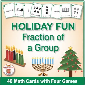 Preview of HOLIDAY FUN Fraction of a Group or Set Card Games | Christmas Hanukkah Kwanzaa