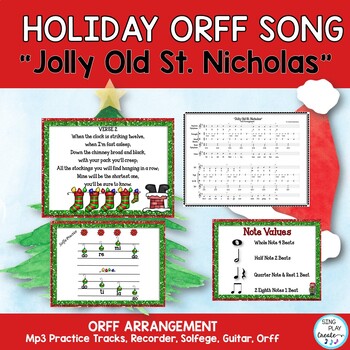 Preview of Holiday Music Lesson: "Jolly Old St. Nicholas" Orff, Kodaly, Recorder, Guitar