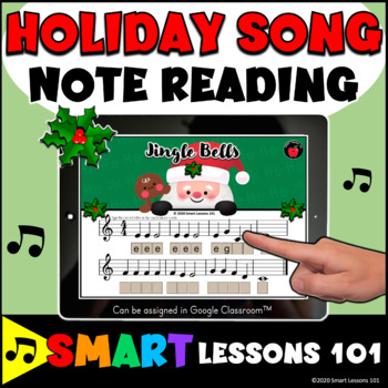 Preview of HOLIDAY SONG NOTE READING BOOM CARDS: Christmas Music Activity Music Note Game