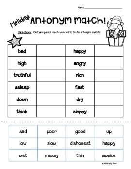 HOLIDAY Synonyms and Antonyms Cut and Paste Worksheet Pack by 4 Little ...