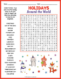 HOLIDAYS AROUND THE WORLD Word Search Puzzle Worksheet Activity