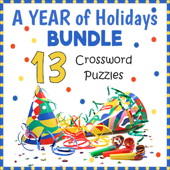 Preview of HOLIDAYS BUNDLE - Valentine's Day & 13 Seasonal Crossword Puzzle Worksheets