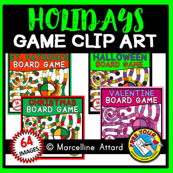 Preview of HOLIDAYS GAME BOARD CLIPART TEMPLATES BUNDLE CHRISTMAS VALENTINE'S DAY HALLOWEEN