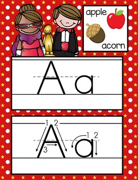 HOLLYWOOD - Alphabet Cards, Handwriting, Flash Cards, ABC print with pictures