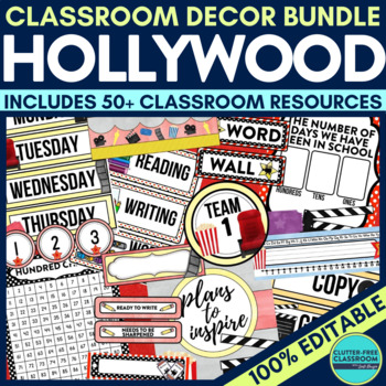 Preview of HOLLYWOOD Classroom Decor Bundle MOVIE STAR Theme Hooray for Hollywood Marquee