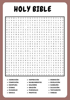 HOLY BIBLE WORD SEARCH PUZZLE IN SPANISH WORKSHEET ACTIVITY by Little ...