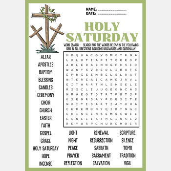 HOLY SATURDAY word search puzzle worksheet activity by Mind Games Studio