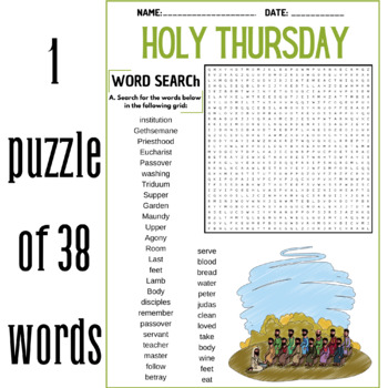 HOLY THURSDAY word search puzzle worksheets activities, MAUNDY THURSDAY