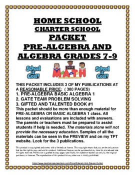 Preview of HOME SCHOOL-CHARTER SCHOOL PACKET PRE-ALGEBRA AND ALGEBRA GRADES(7-9)
