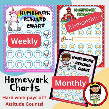 Preview of HOMEWORK Reward Charts - Weekly | Bi-Monthly | Monthly - 3 styles!