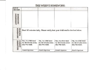 homework slips printable