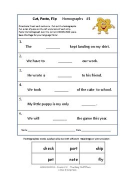 homographs cut paste worksheets gr 2 3 by teaching stuff place