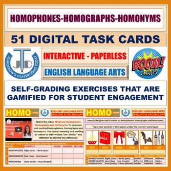 Preview of HOMOPHONES HOMOGRAPHS HOMONYMS: 51 BOOM CARDS