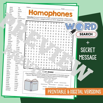 Preview of HOMOPHONES Word Search Puzzle Vocabulary Activity Worksheet