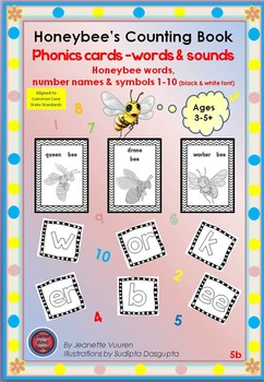 Preview of PHONICS CARDS: HONEY BEE WORDS & PICTURES: 5b-BLACK&WHITE
