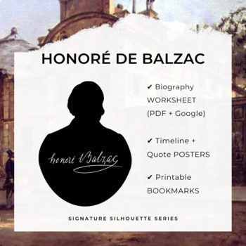 Preview of HONORÉ DE BALZAC Biography Worksheet, Posters, Bookmarks, Clipart (Google + PDF)