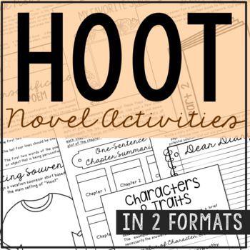 Preview of HOOT Novel Study Unit Activities | Reading Comprehension Project | Book Report
