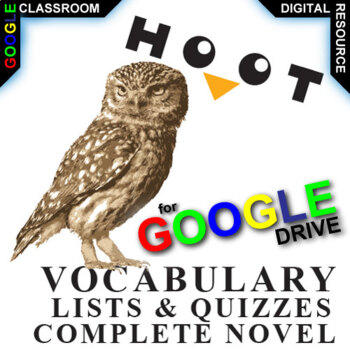 Preview of HOOT Activity - Vocabulary 150-word List & Self-Grading Quiz DIGITAL Hiaasen