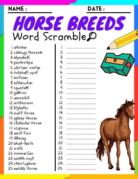 HORSE BREEDS Word Scramble Puzzle Worksheets Activities | TPT
