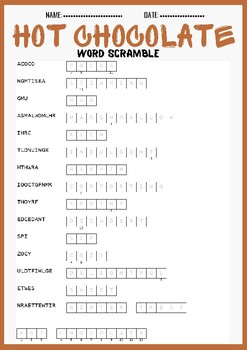 HOT CHOCOLATE word scramble puzzle worksheet activity by PUZZLES FOR ...