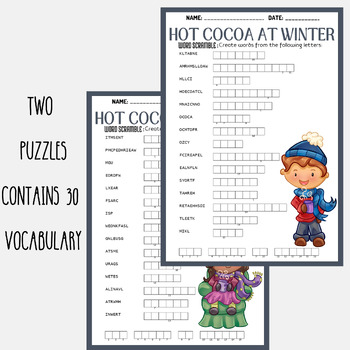 Hot Cocoa At Winter Word Scramble Puzzle Worksheet Activity 