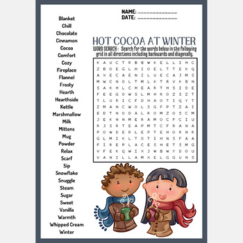 HOT COCOA AT WINTER word search puzzle worksheet activity by Mind Games ...