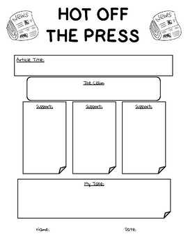 Preview of HOT OFF THE PRESS: News Article Graphic Organizer