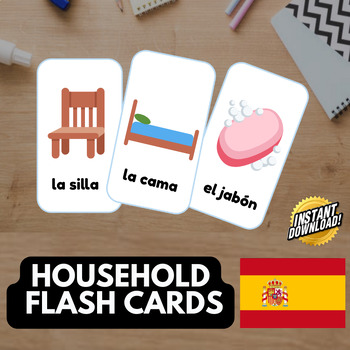 Preview of HOUSEHOLD SPANISH Edition (29 emoji pictures) • Montessori Cards • Flash Cards