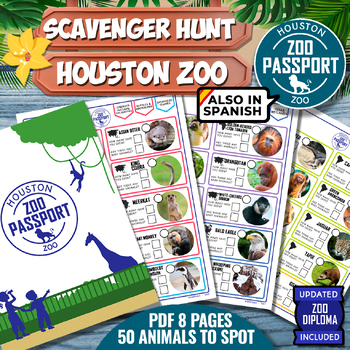 Preview of HOUSTON ZOO Game Zoo Passport PDF Texas BILINGUAL - Zoo Diploma Scavenger Hunt