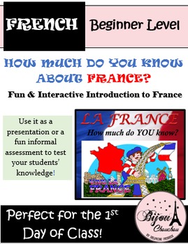 Preview of HOW MUCH DO YOU KNOW ABOUT FRANCE? Perfect Activity for 1st Day of French Class
