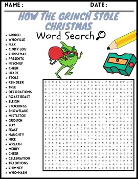 HOW THE GRINCH STOLE CHRISTMAS Word Search Puzzle Worksheets Activities ...