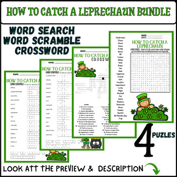 HOW TO CATCH A LEPRECHAUN bundle word search crossword word scramble
