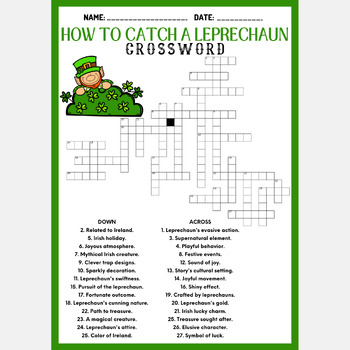 HOW TO CATCH A LEPRECHAUN crossword puzzle worksheet activity TPT